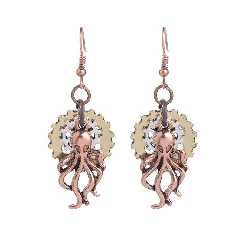 

Novel Retro Personality Octopus Gear Earrings, Rose gold