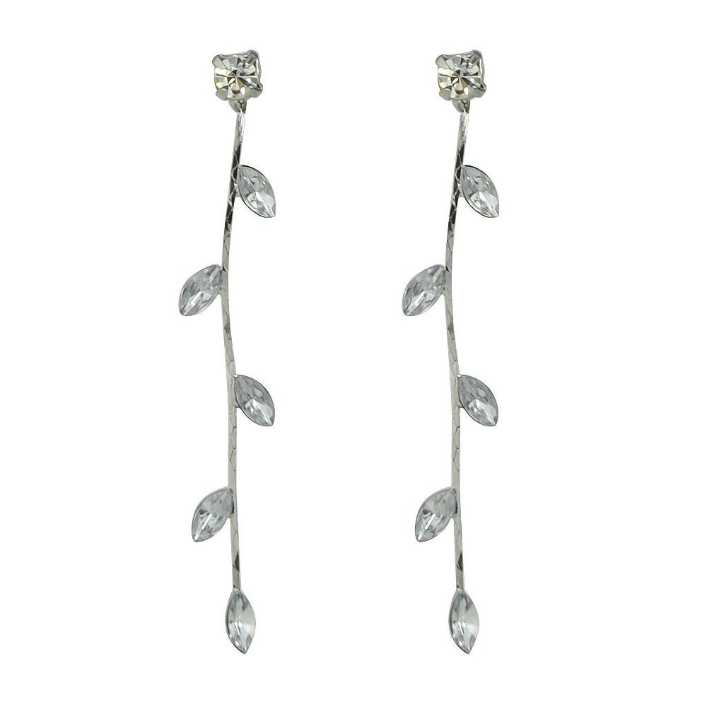 

Cubic Zirconia Leaf Drop Earrings Long Chain, Silver