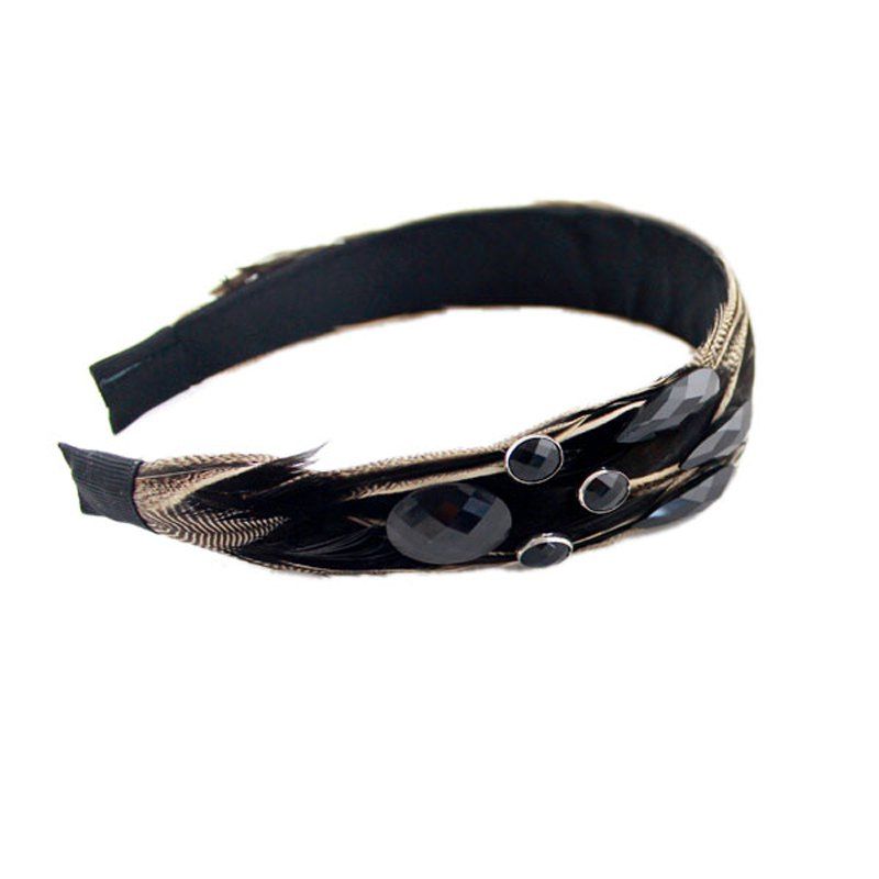 

Ribbon Feather Stone Luxerious Hairband, Black