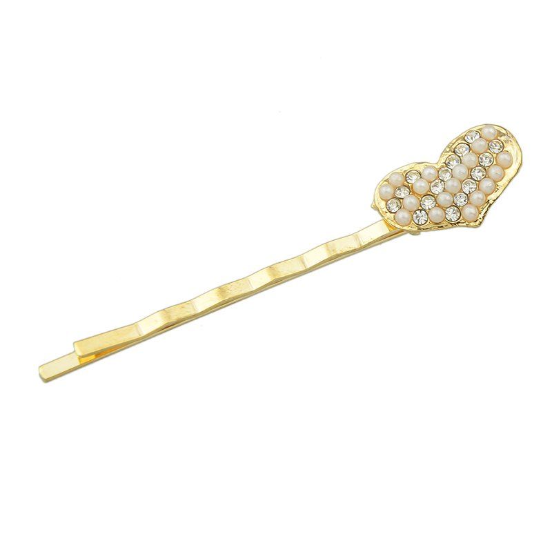 

Gold Color Rhinestone Heart Hairpin for Wedding
