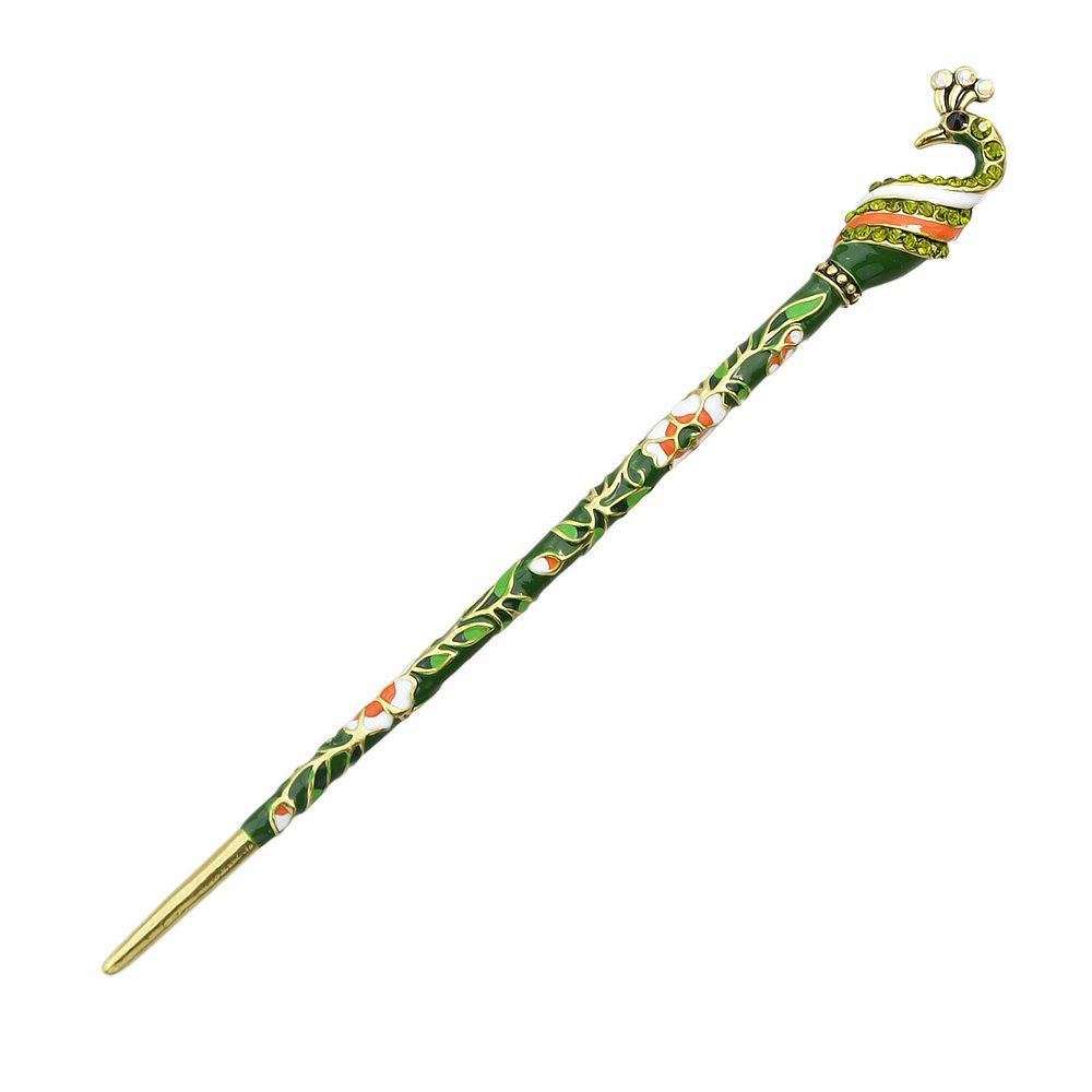 

Court Colorful Enamel Peacock Long Hairpin, Multi-b