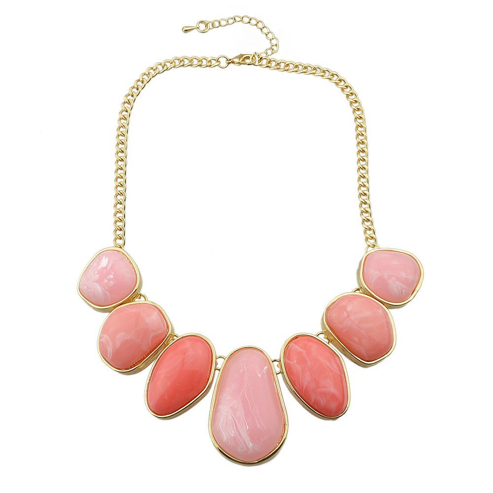 

Colorful Resin Water Drop Geometric Statement Necklace, Light coral