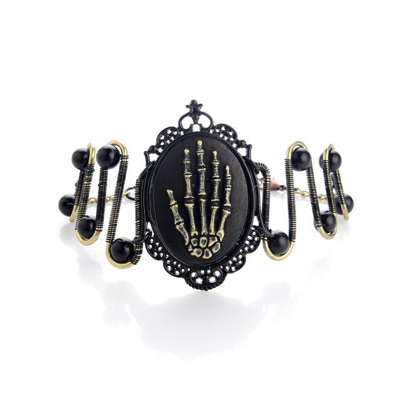 

Painted Steampunk Personality Exaggerated Skull Palm Design Bracelet, Midnight black