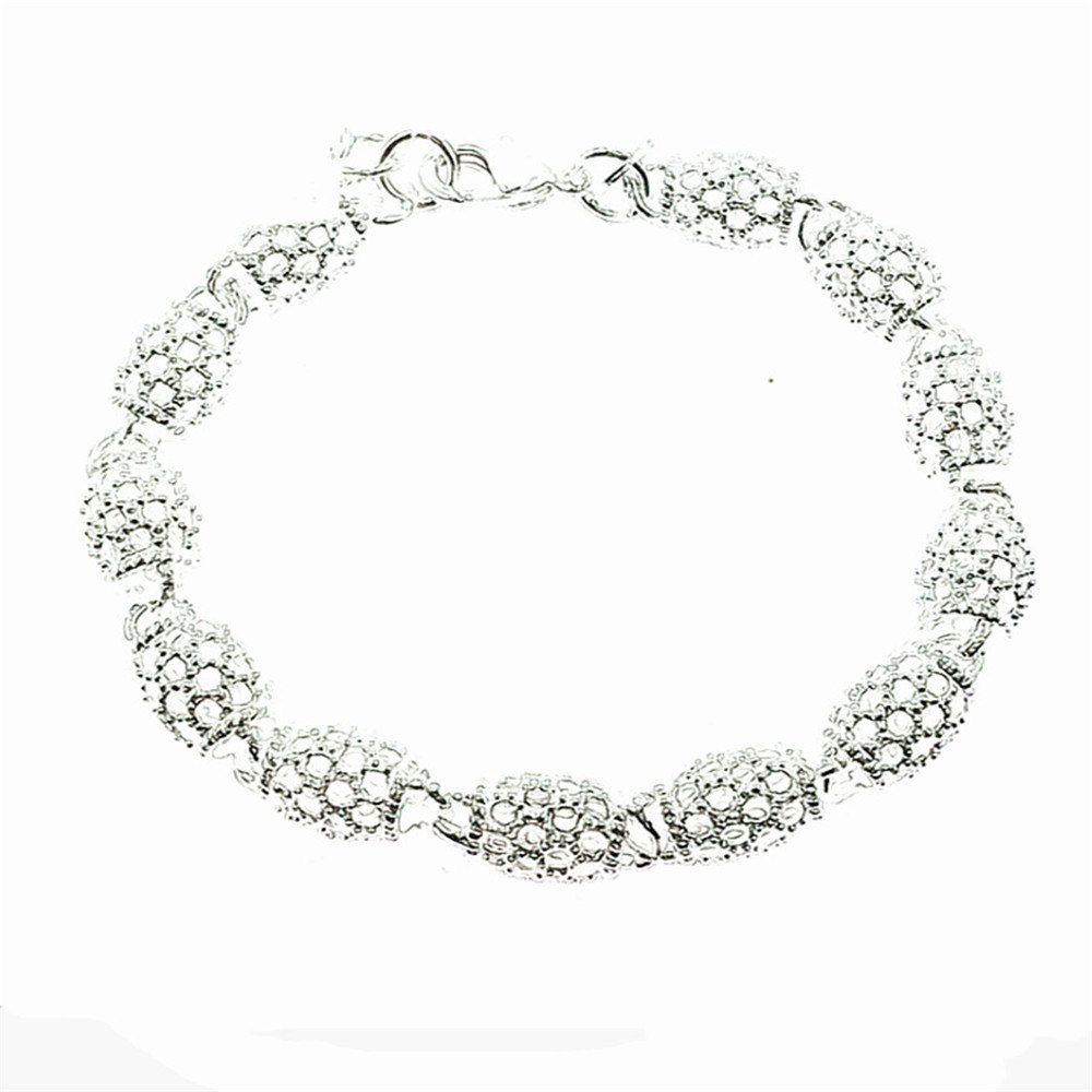 

Fashion Hollow Out Beads Link Chain Bracelet 925 Sterling Silver