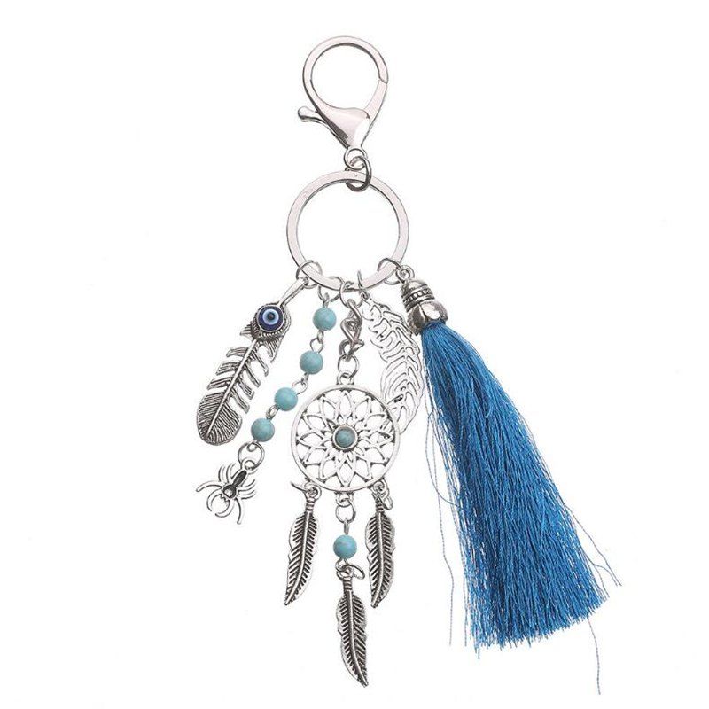 

Wool Fringed Lady Turquoise Leaves Bag Pendant Keychain, Day sky blue