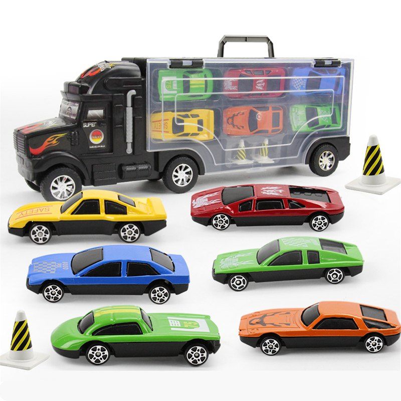

Transport Car Carrier Truck Toy Includes 6 Cars and 28 Slots, Black