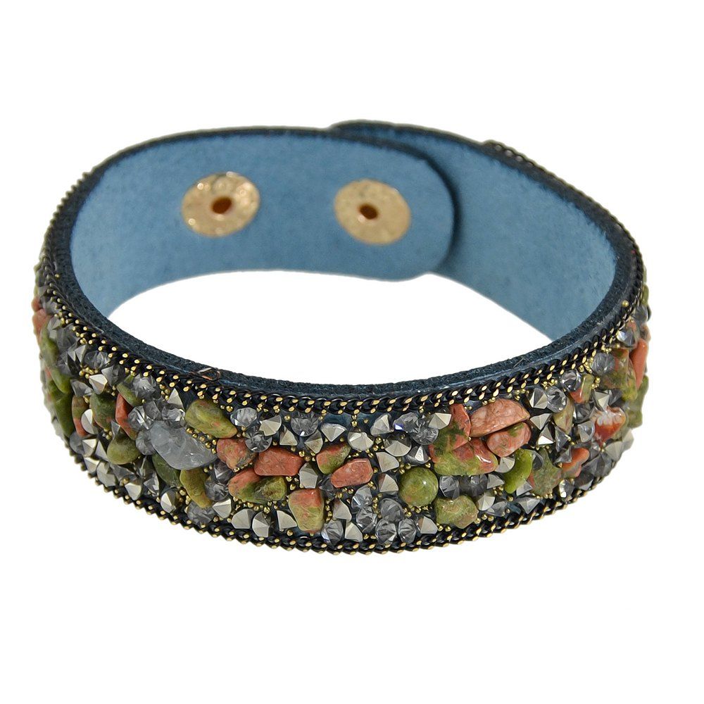 

Colorful Bead Adjustable PU Leather Wrap Bangle, Denim blue