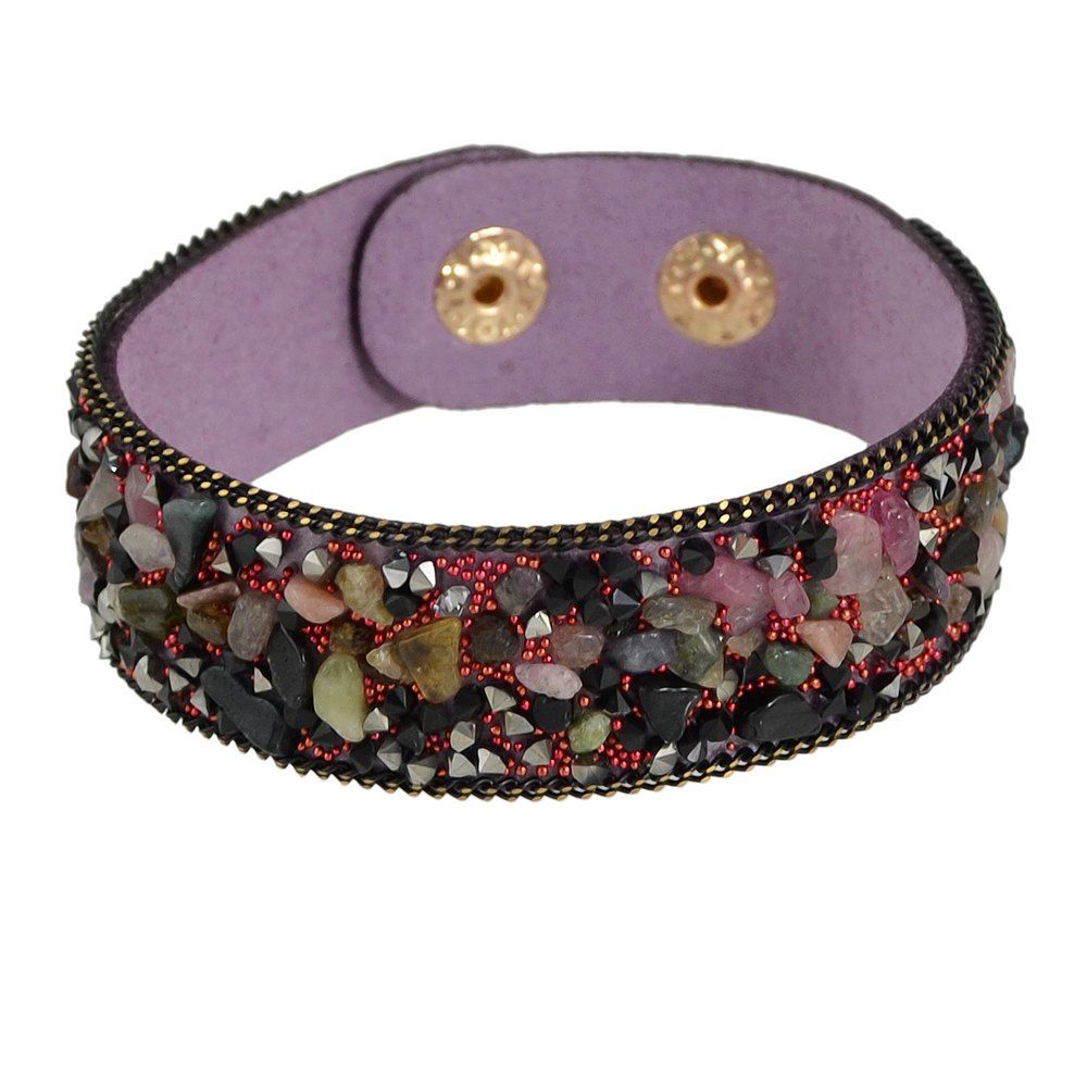 

Colorful Bead Adjustable PU Leather Wrap Bangle, Purple mimosa