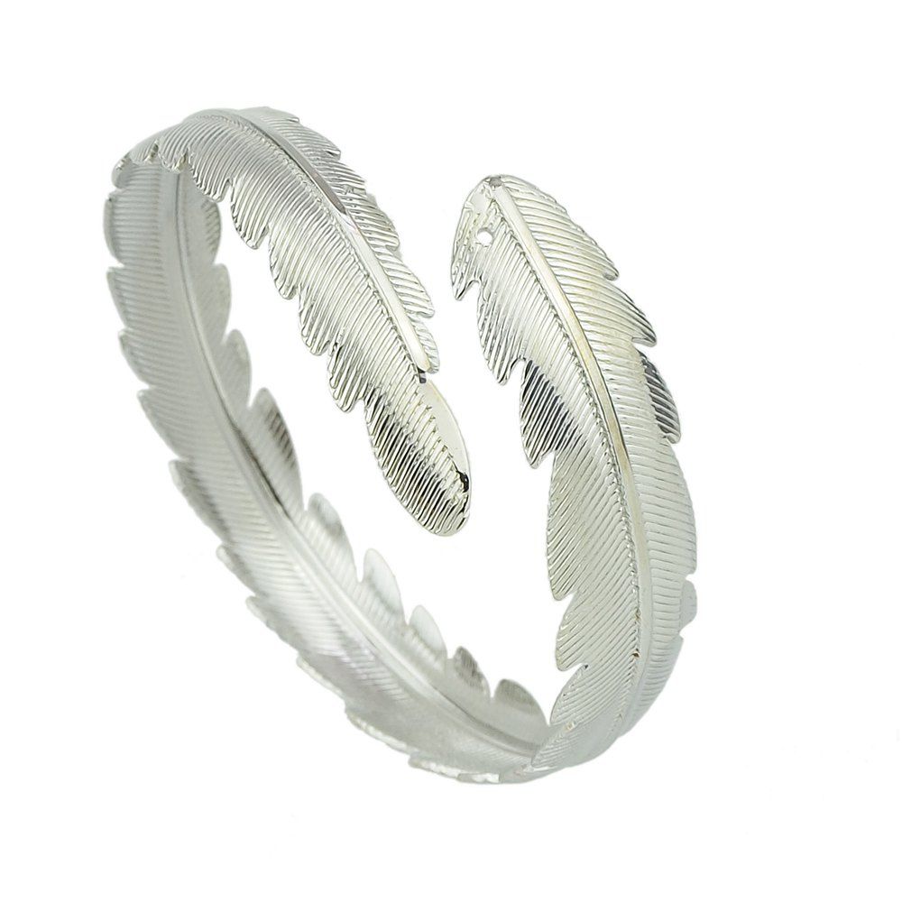 

Big Leaf Sawtooth Open Cuff Bracelet, Silver