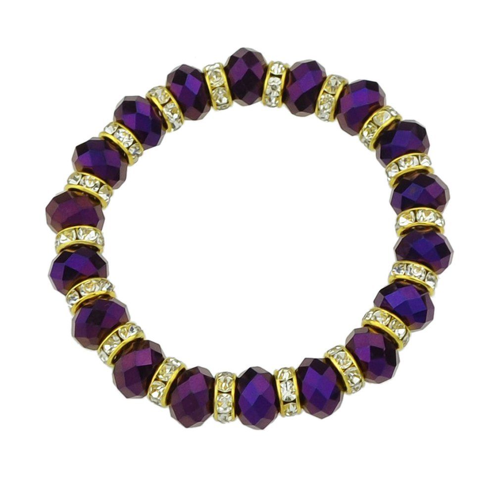 

Bead Chain with Rhinestone Strand Bracelet for Women, Purple jam