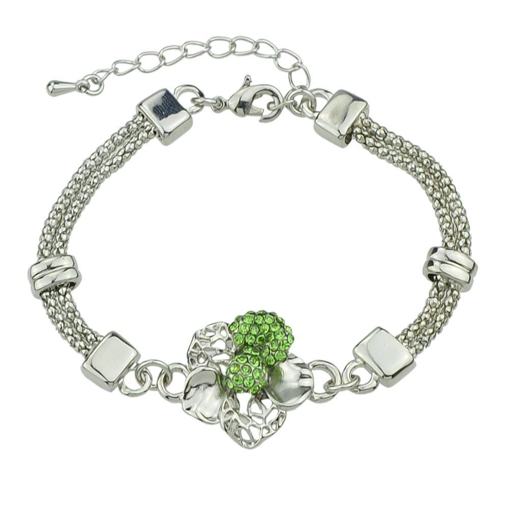 

Fashion Luxurious Metal Chain with Rhinestone Flower Bracelet, Green