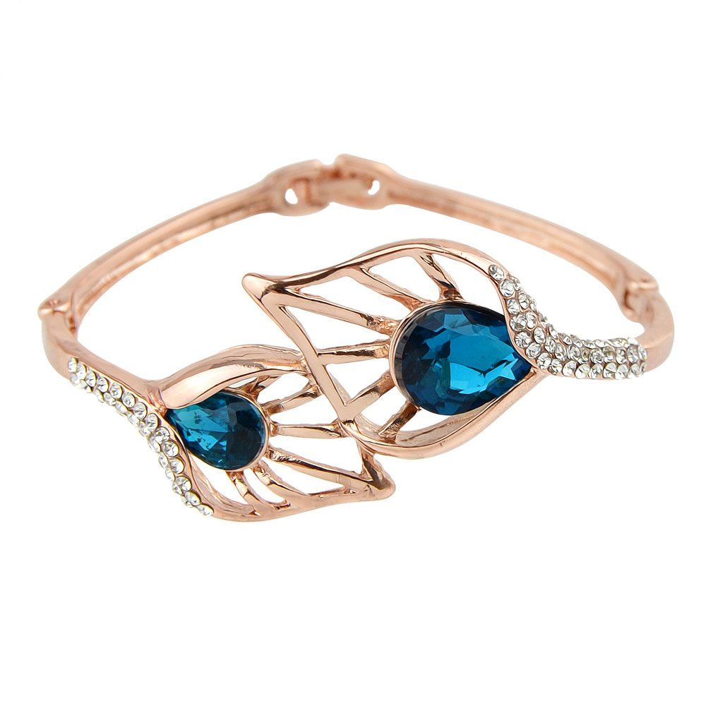 

Delicate Cross Hollow-out Leaf Rhinestone Bracelet, Gold