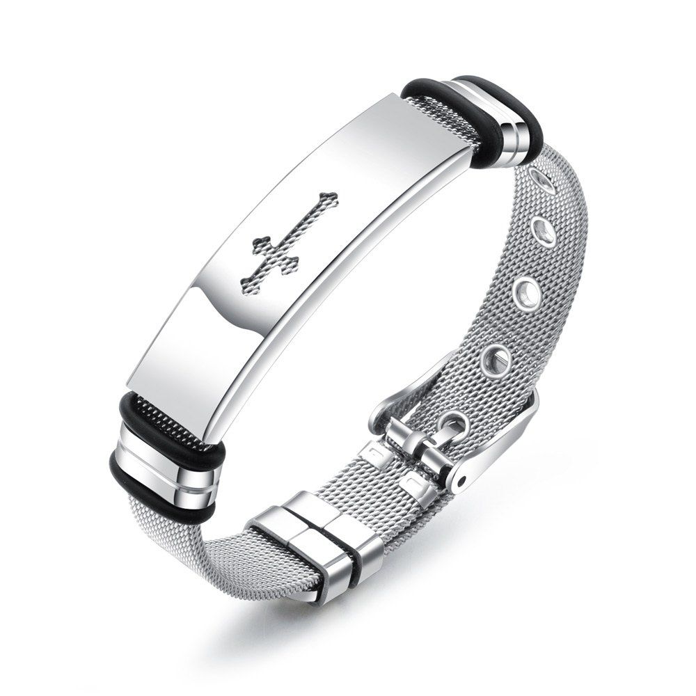 

Men's Cross Titanium Steel Bracelet, White