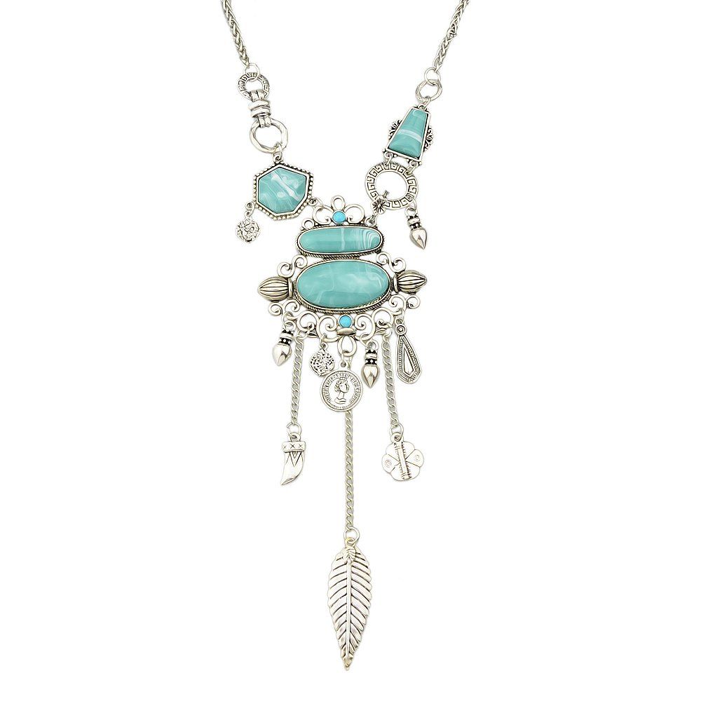 

Vintage Turquoise Long Necklace for Women, Silver