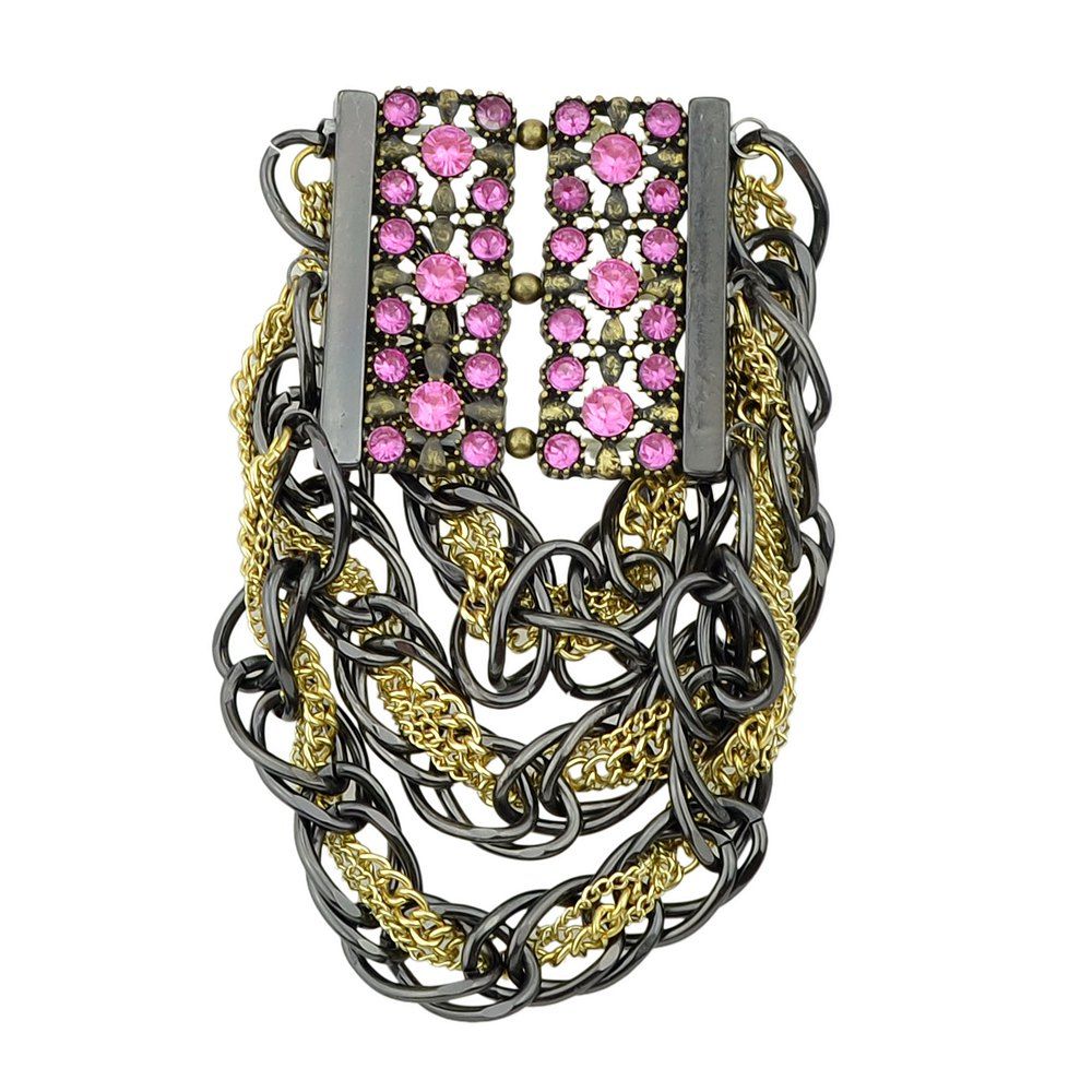 

MultiLayer Chain with Rhinestone Statement Bracelt for Women, Deep pink