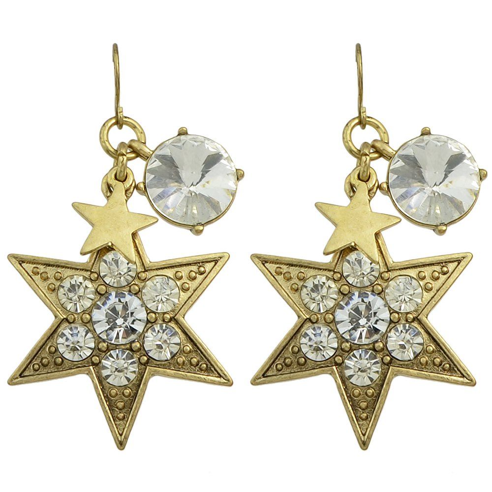 

Rhinestone Star Drop Brand Earrings for Women, Gold