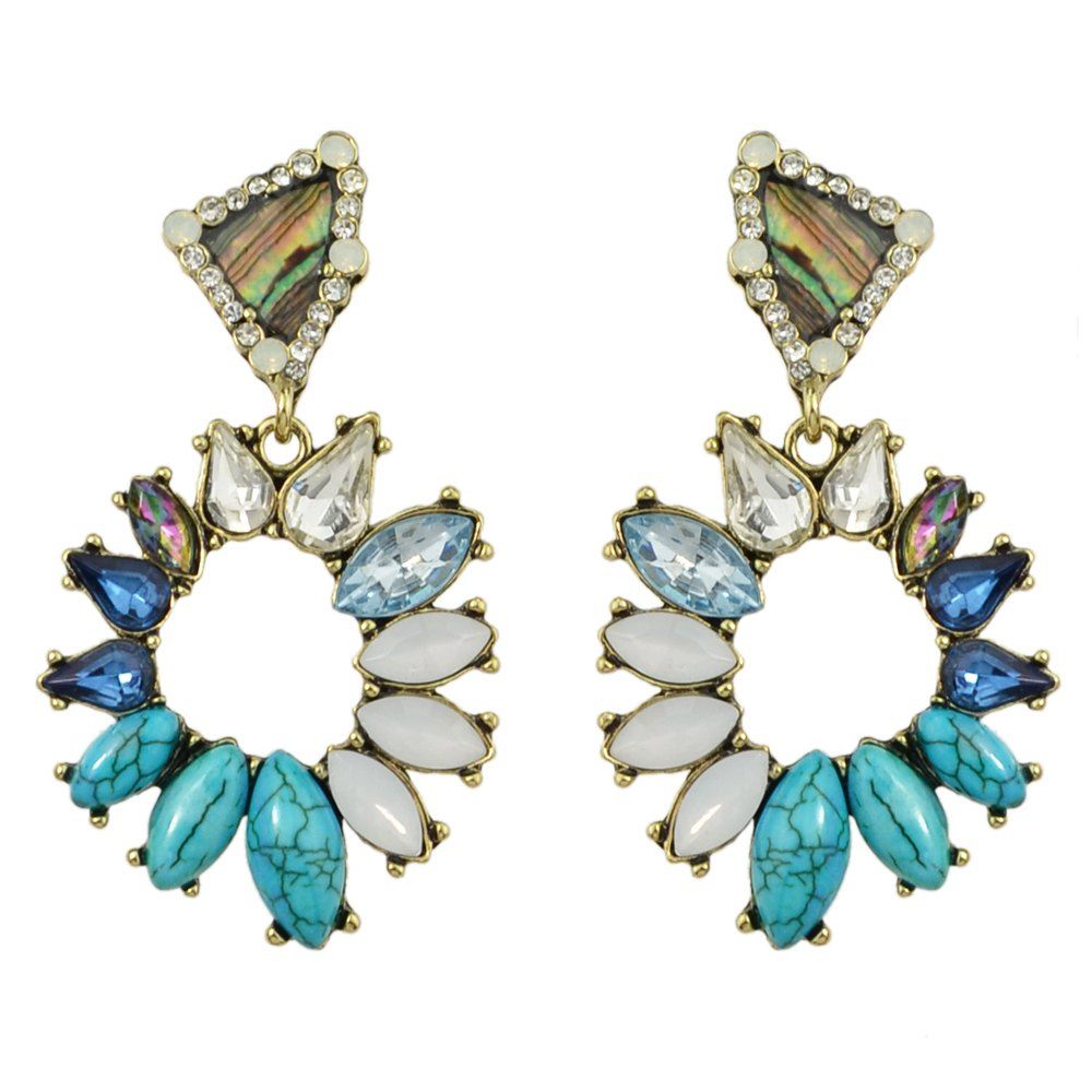 

Colorful Turquoise Geometric Flower Drop Earrings