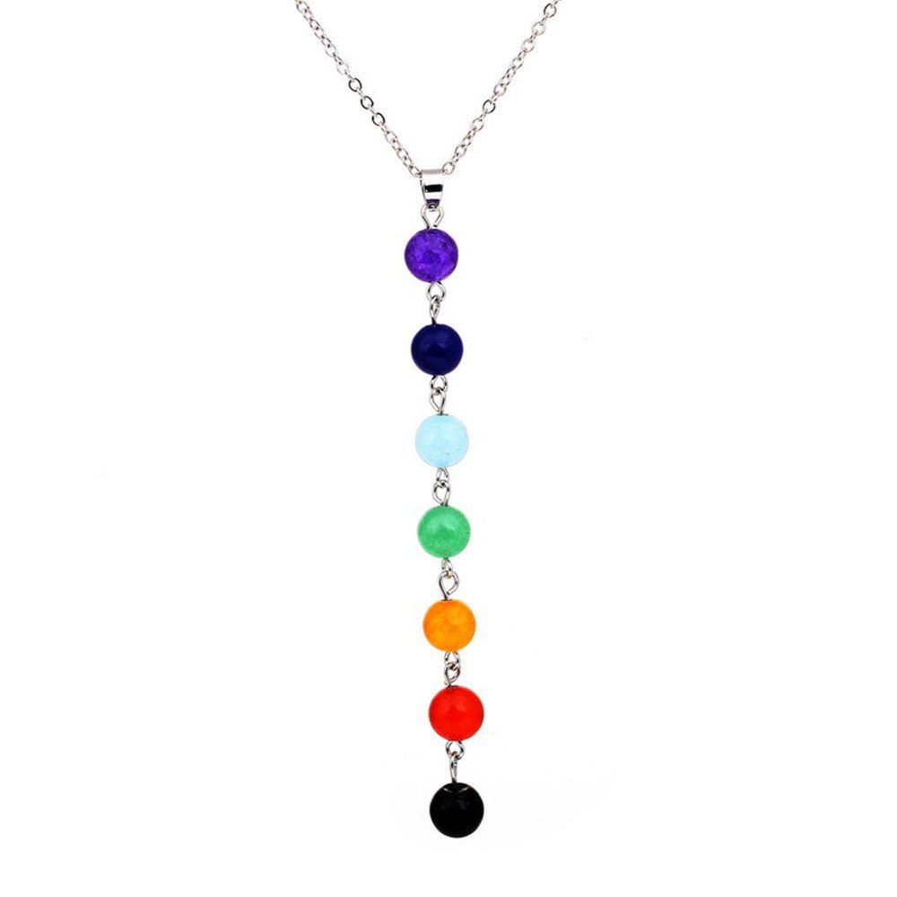 

7 Chakra Beads Heal Gemstone Yoga Balancing Multicolored Gemstone Necklace, Multi