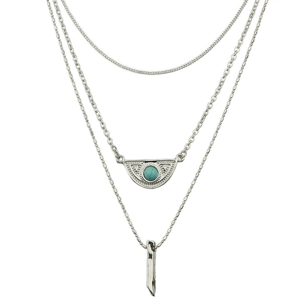 

Metal Multilayer Chain Turquoise Geometry Necklace, Silver