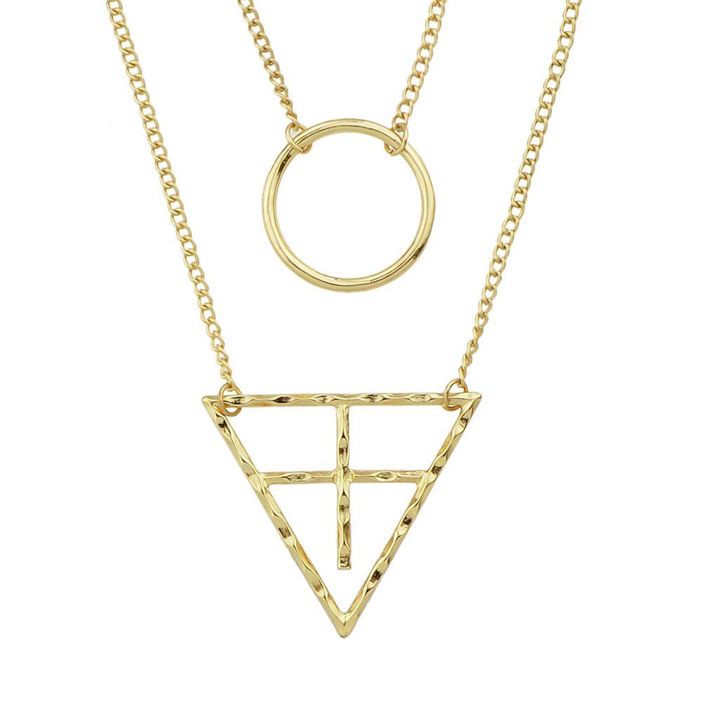 

Multi-layer Metal Chain with Triangulation Circle Pendant Necklace for Women, Gold