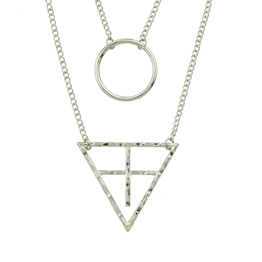 

Multi-layer Metal Chain with Triangulation Circle Pendant Necklace for Women, Silver