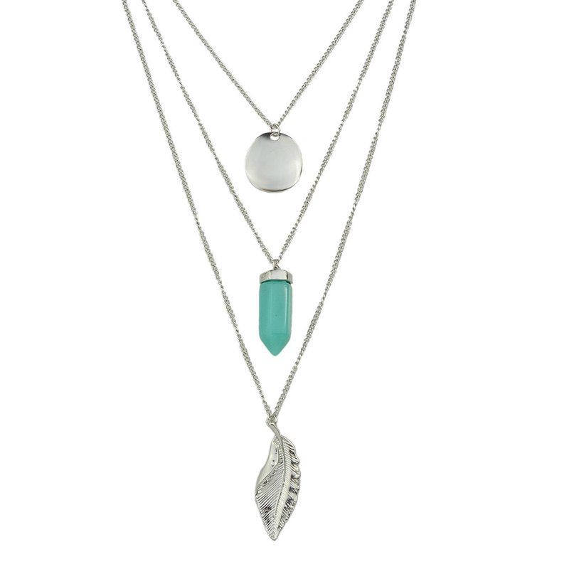 

Metal Multilayer Chain with Leaf Geometry Pendant Necklace, Silver
