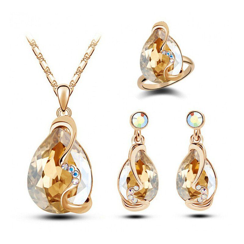 

Fashion Party Accessories Earrings Pendant Necklace Ring Jewelry Set, Champagne gold