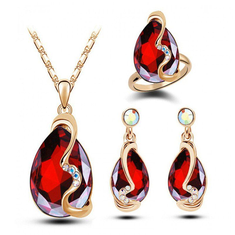 

Fashion Party Accessories Earrings Pendant Necklace Ring Jewelry Set, Red