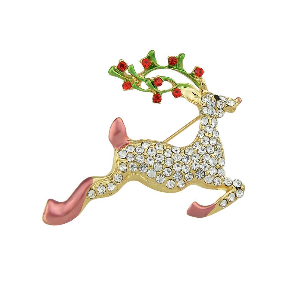 

Colorful Enamel Rhinestone Christmas Deer Brooch, Multi