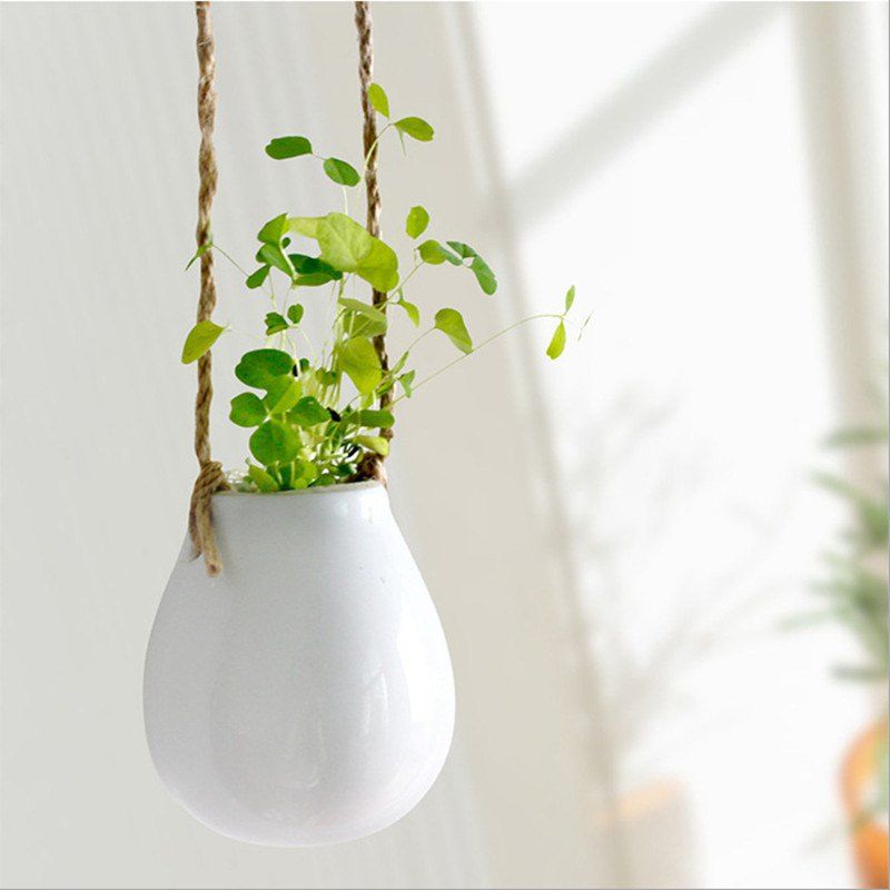 

Ceramic Hanging Flower Pot Water Planter Bulb Vase Wedding Shower Decor, Milk white