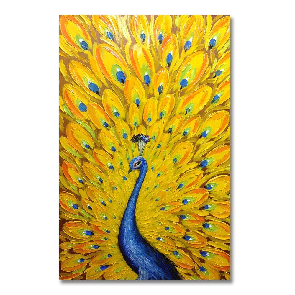 [69% OFF] STYLEDECOR Modern Hand Painted Abstract Yellow Peacock Oil ...