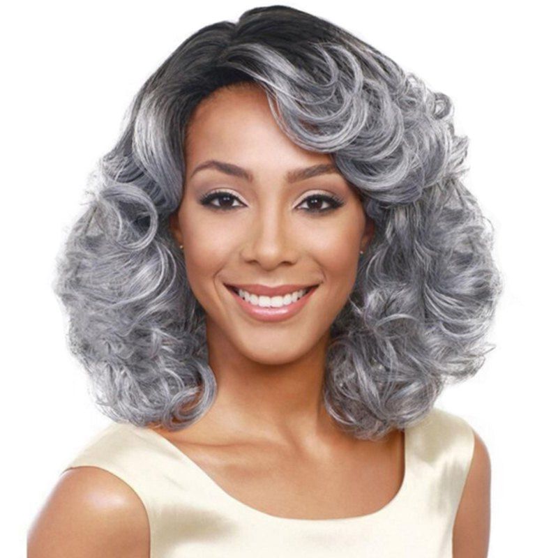 

Fluffy Wave Curl Medium Wig, Light slate gray