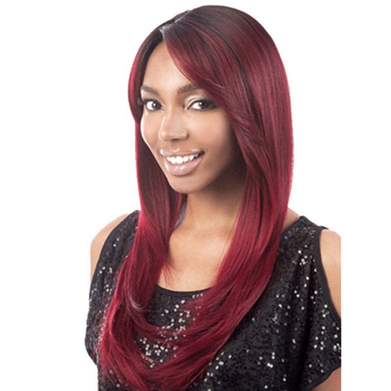 [34% OFF] Slanted Fringe Straight Long Wig | Rosegal