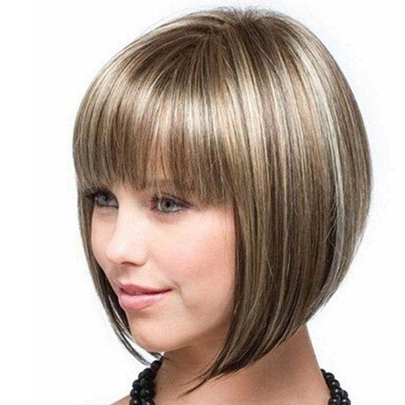 

Gradient Ramp Bob Haircut Straight Short Wig, Light khaki