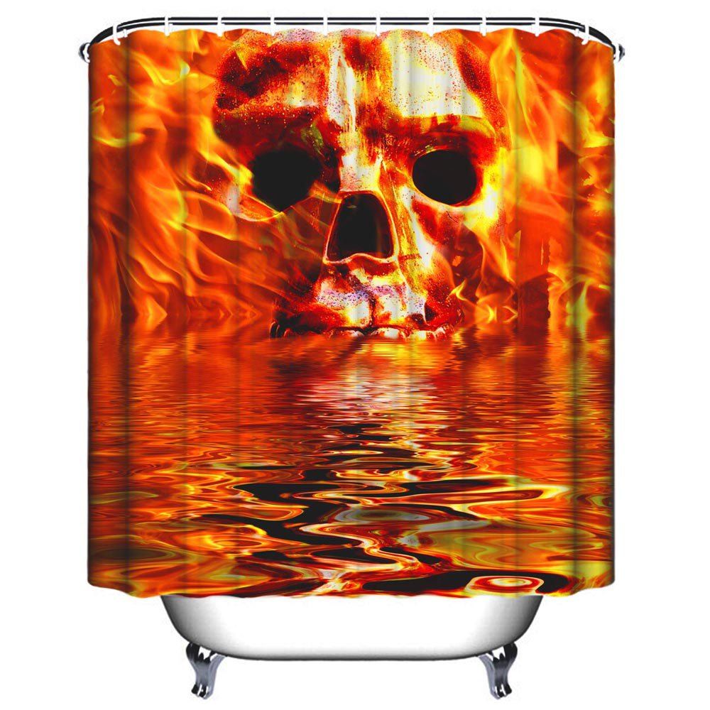 Halloween Gold Flame Skull Shower Curtain Bathroom Waterproof Fabric /& Bath Mat