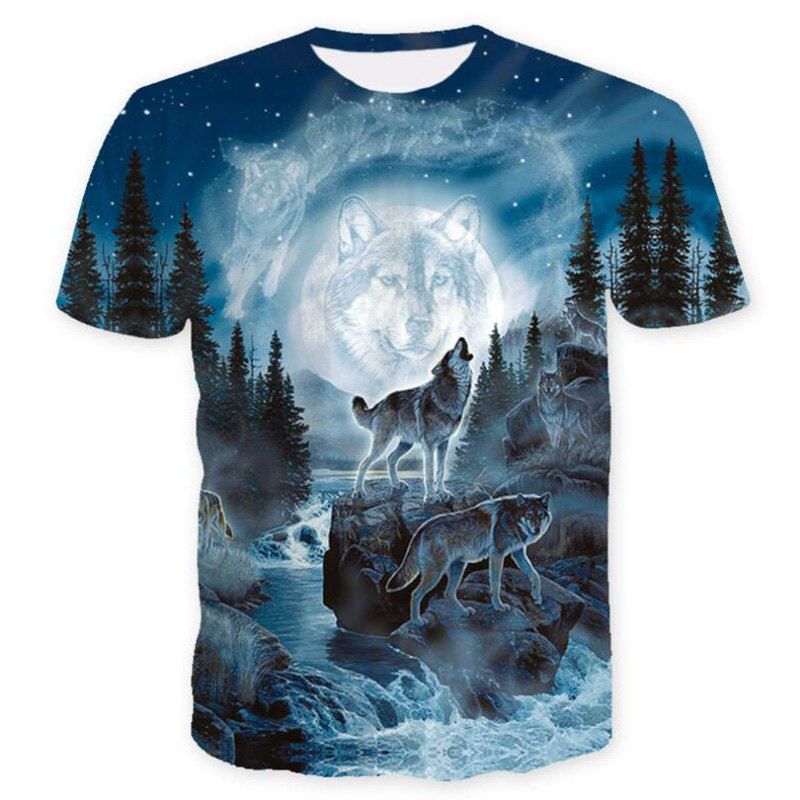 

Men's Casual 3D Print Lion Wolf Skull Starry Sky Short Sleeves T-shirt, Multi-g