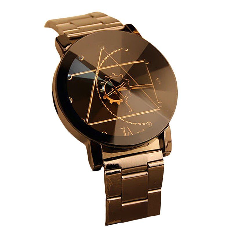 

New Fashion Men Creative Gear Business Casual Steel Band Quartz Watch, Black