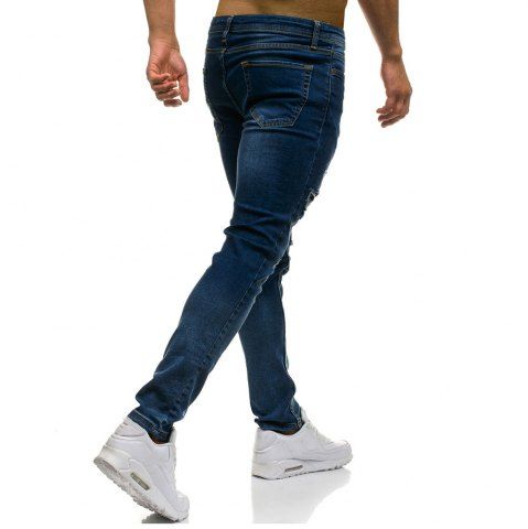 

Men's Ripped Skinny Distressed Destroyed Slim Fit Stretch Holes Jeans Pants, Denim dark blue