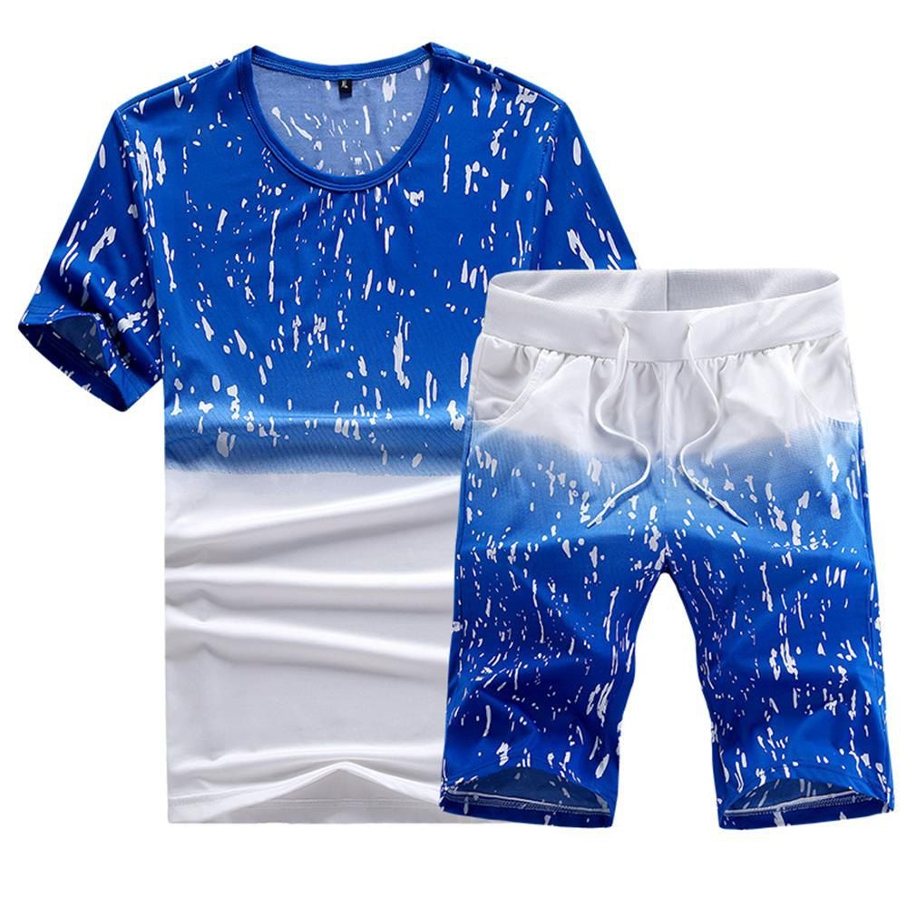 

Casual Summer Two-Piece Printed Men's Sports Suit, Blue