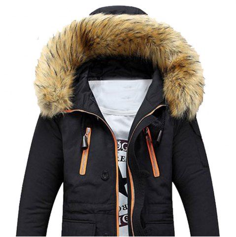 

Winter Men Go Out Warm Fur Collar Long Cotton Coat, Black