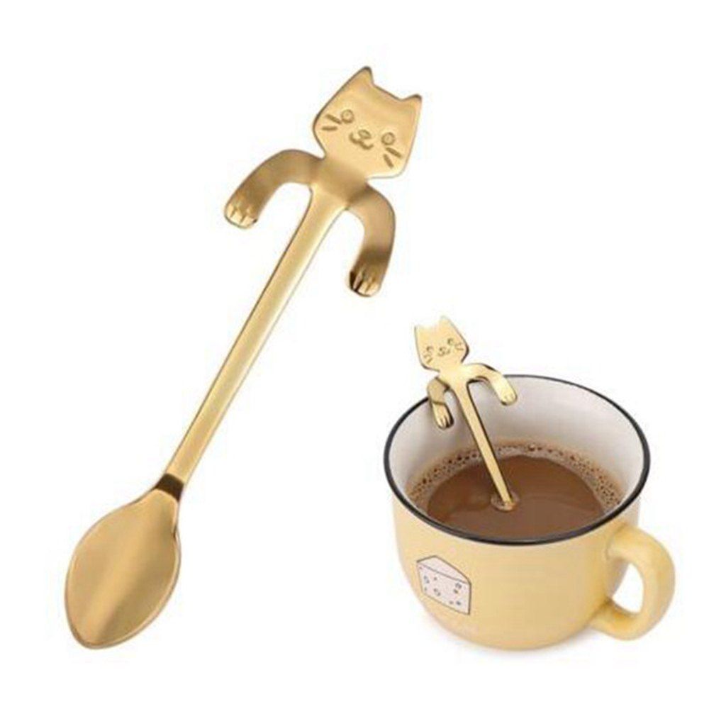 

1Pcs Stainless Steel Cat Coffee Drink Spoon Tableware Kitchen Supplies, Gold