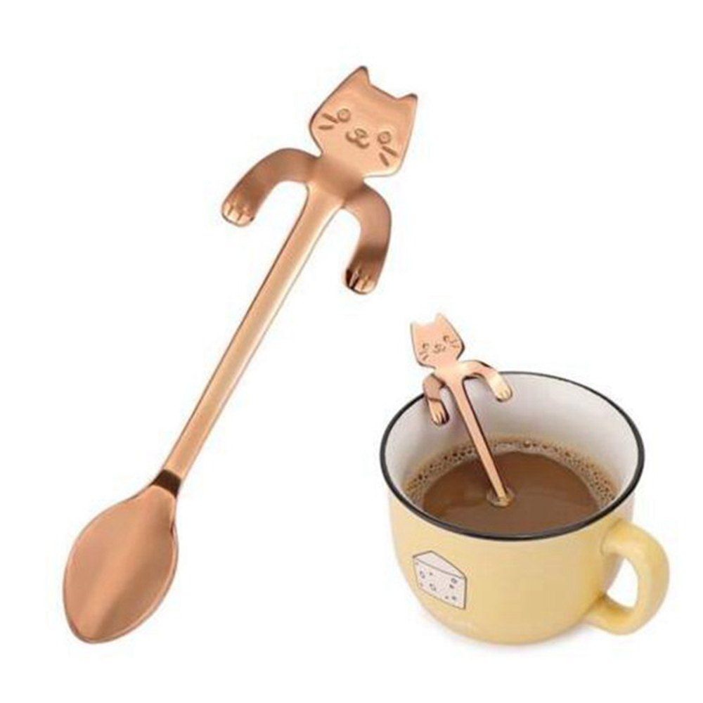 

1Pcs Stainless Steel Cat Coffee Drink Spoon Tableware Kitchen Supplies, Rose gold