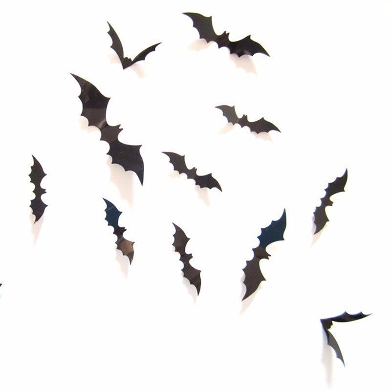 

12Pcs Black 3D PVC Bat Wall Sticker Decal Halloween Festival Decoration, Jet black