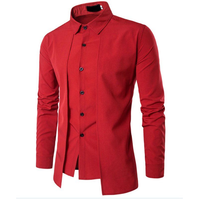

Personalized Two Door Casual Fashion Long Sleeved Shirts, Red