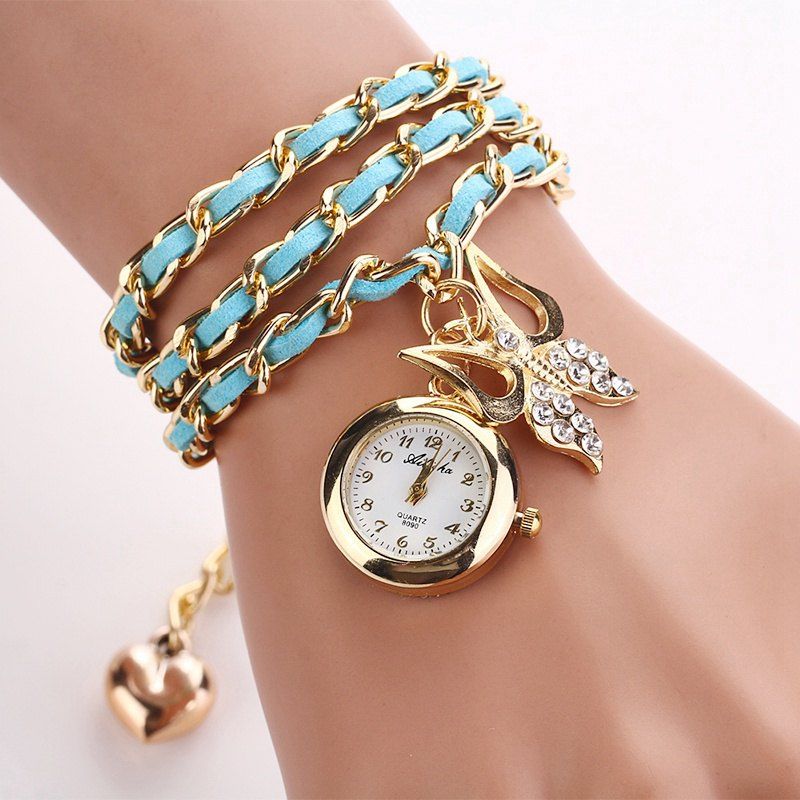 

XR594 Bow Pendant Women Bracelet Watch, Day sky blue