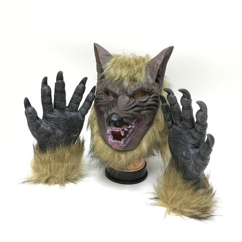 

Werewolf Latex Mask Gloves Wolf Claw Halloween Party Props, Cookie brown