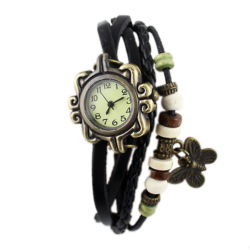 

PU Leather Wristband Butterfly Flower Wrist Watch, Multi