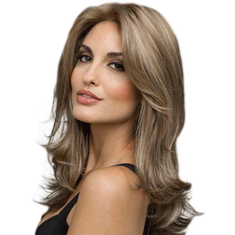 

Fashionable Central Parting Hair Style Long Wave Wig, Tan