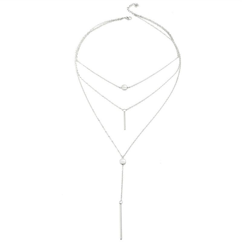 

Short Crystal Small Dot Multi Layer Clavicle Sweater Pendant Necklace, Silver