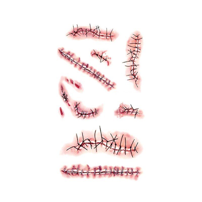 

Halloween Horror Wound Realistic Pattern Trace Tattoo Sticker, Multi-a